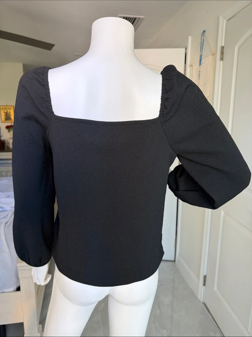Madewell Square-Neck Black Puff Sleeve Blouse